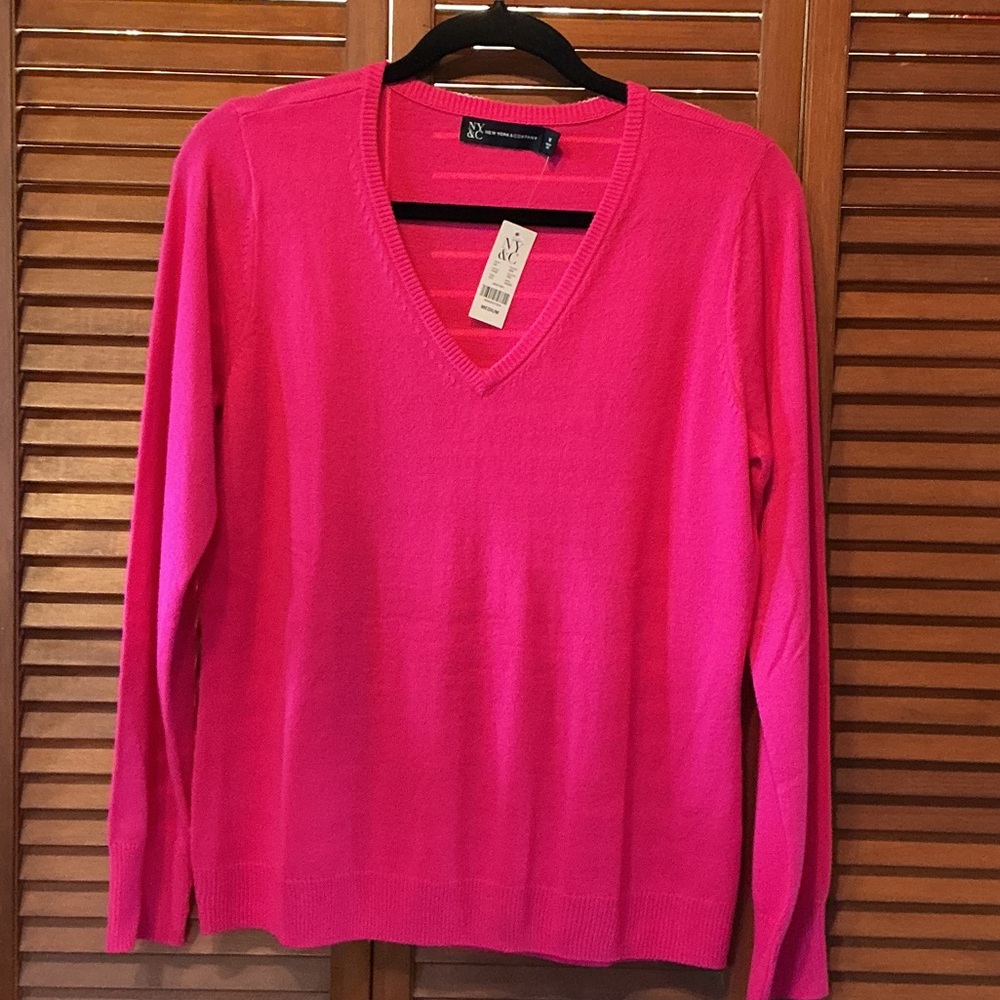 New York & Company Hot Pink V-Neck Sweater